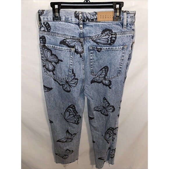 Pacsun Women’s Distressed Hem Jeans Size 28x27 Blue Butterfly Motif Party School - Picture 8 of 12